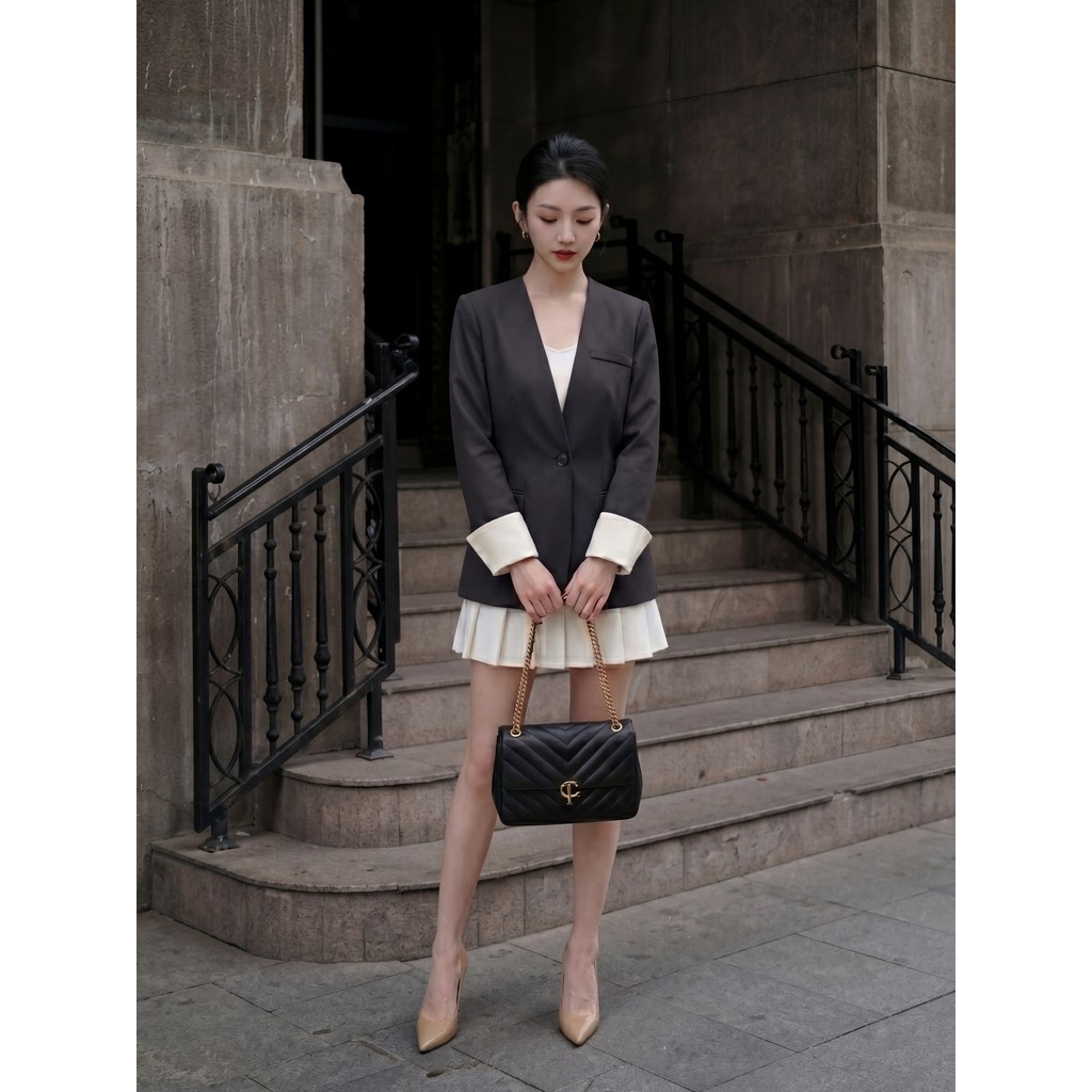 YM Concept Áo Blazer Phối Tay Trắng - Thời Trang Nữ Thiết Kế Công Sở Cao Cấp A1663