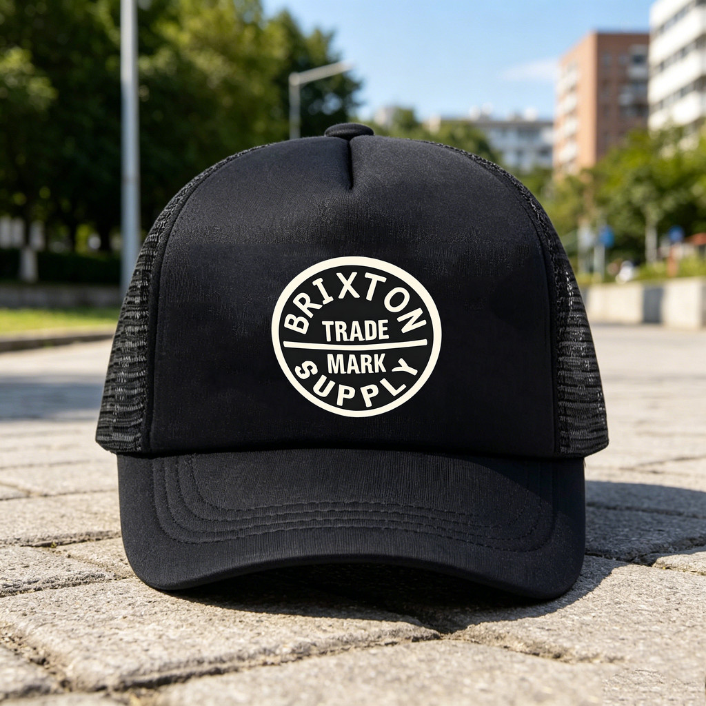 Phong cách Brixton Trade Mark Cung cấp vòng tròn Logo Trucker Cap, Mũ Snapback lưới màu đen cho đồ d