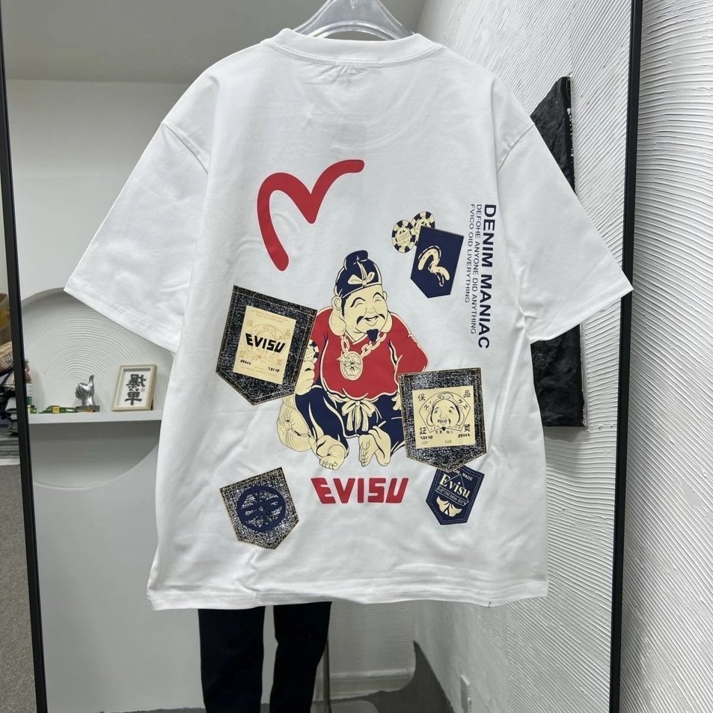 [Hàng có sẵn] Evisu Evisu Tay Ngắn Nam Nữ Cùng Phong Cách Nhẹ nhàng Sang Trọng Tay Ngắn Nữ Fujia Mùa