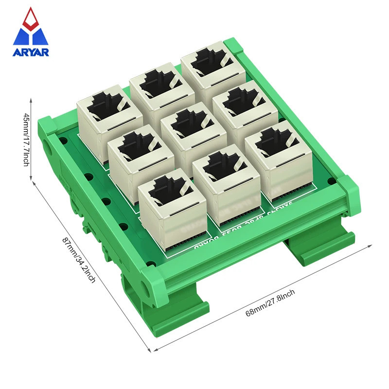 RJ45 8P8C Mô-đun giao diện bảng xe buýt 9 chiều với đường ray DIN và chân gắn bảng điều khiển