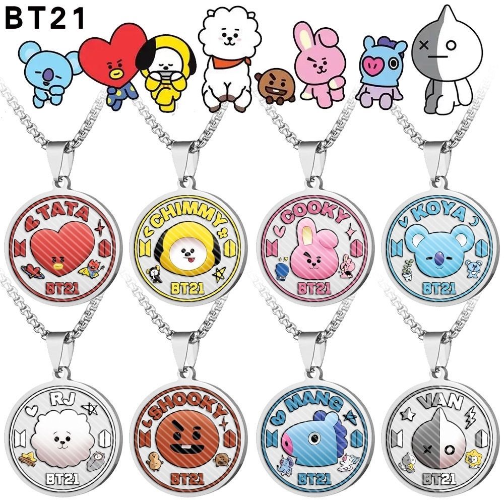 Vòng cổ in màu BTS BT21 Mặt dây chuyền thép titan Áo len Chuỗi hoa văn Mặt dây chuyền