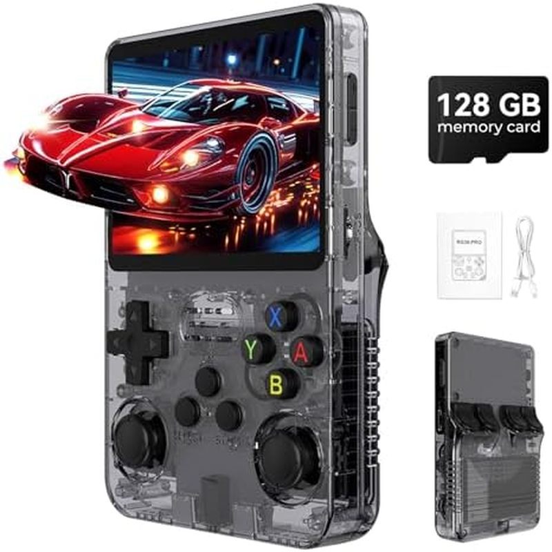 Máy chơi game cầm tay R36s Pro Retro, IPS 3,5in, 128GB được tải sẵn với 40000 trò chơi cổ điển, Máy 
