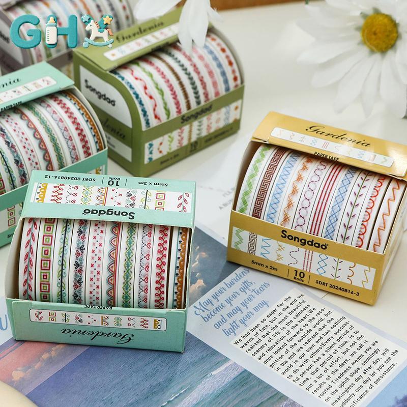 GHX 10Rolls Slim Basic Washi Tape Scrapbooking Supplies Washi Tape Set Rainbow Cinta Adhesiva Decora