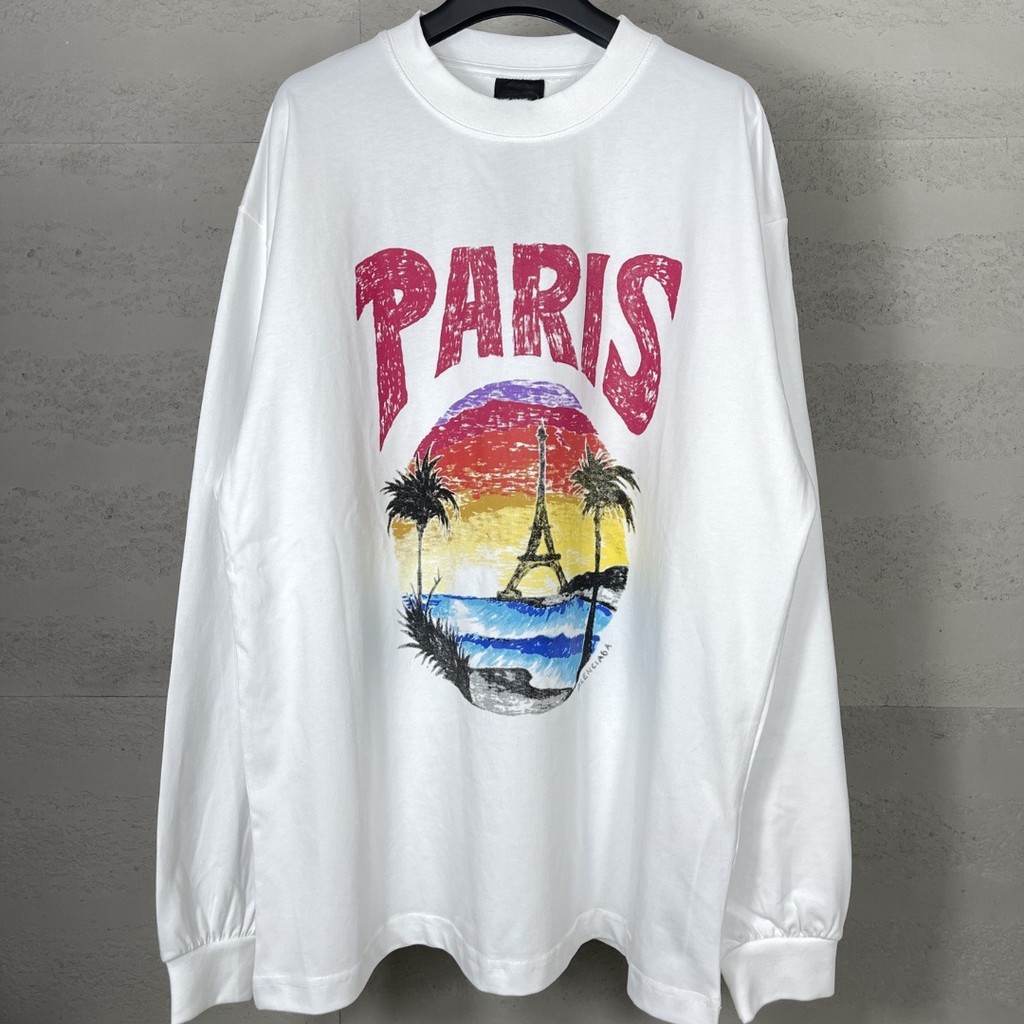 KEP6 Paris B Home2026New Hawaiian Sunset Coconut Tree Iron Tower LOGO Patterned long-sleeve shirt T 