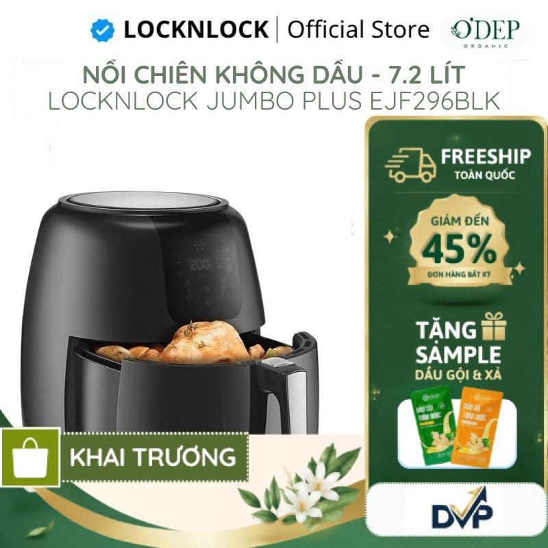 Nồi chiên không dầu 7.2L Air Fryer LocknLock Chính hãng, kèm chảo nướng Super Jumbo Plus EJF296BLK -