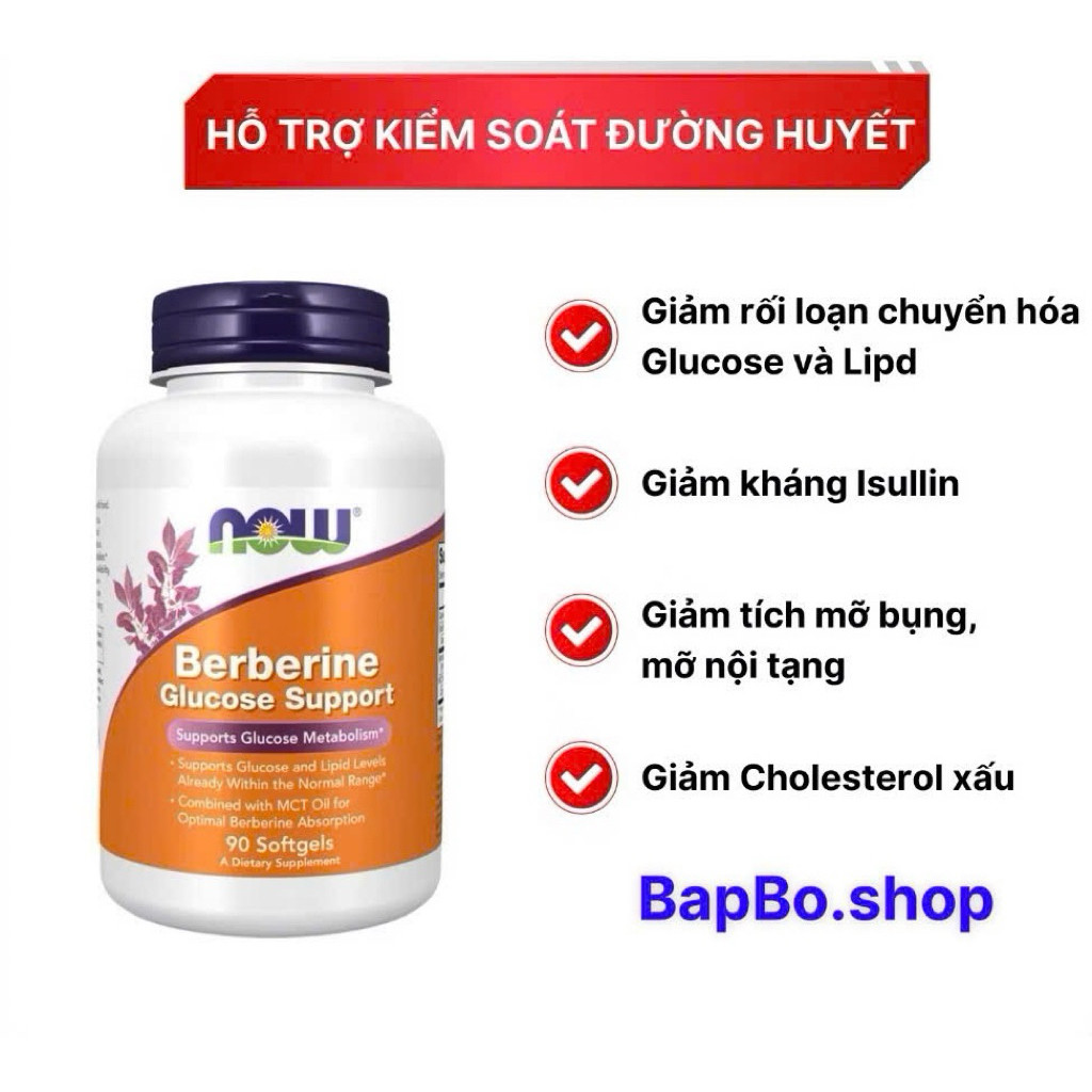 Viên uống Now Berberine Glucose Support - Hỗ trợ kiểm soát đường huyết, cholesterol - Gymstore _TÂMS