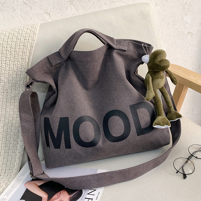 New Product~Solid color printed canvas large bag, trendy men's canvas shoulder and crossbody bag, la