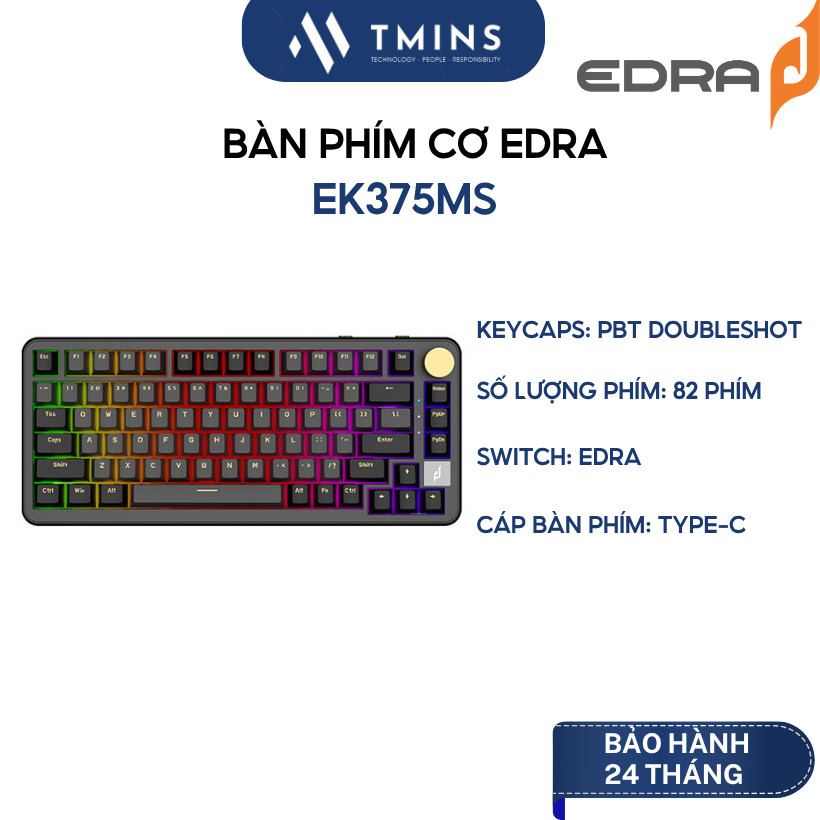 Bàn phím cơ EDRA EK375MS (USB/ LED RGB/ PBT Doubleshot) - Hàng chính hãng