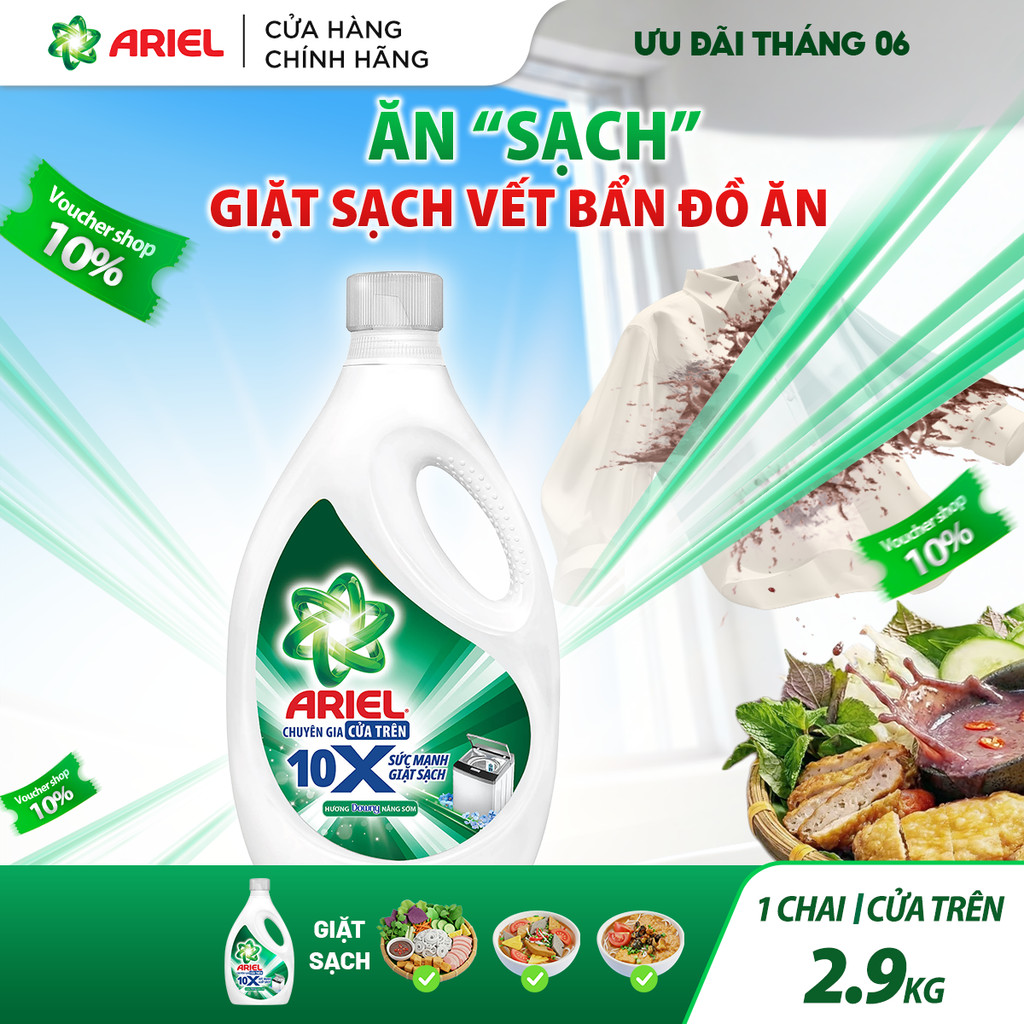 [LIVE] Chai nước giặt Ariel Gel ARIEL 10X Sức Mạnh Cửa Trên 2.9KG