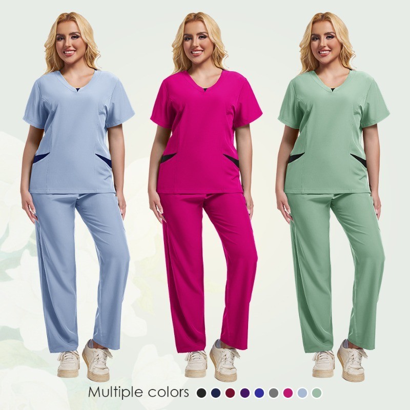 Mới Trung Tâm Sau Sinh Matte Set Đồng Phục Co Giãn Matte Top Có Túi Quần Đồng Phục Y Tá