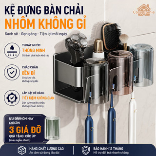 Kệ treo bàn chải đánh răng nhôm không gỉ dày dặn tiết kiệm không gian lắp dễ kèm cốc nhựa bộ 3 bộ 4