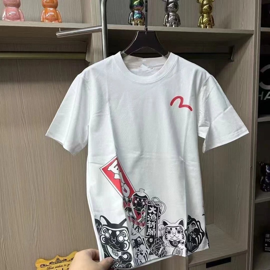[Hàng có sẵn] Evisu Evisu Tay Ngắn Nam Nữ Cùng Phong Cách Nhẹ Sang Trọng Tay Ngắn Nữ Influencer Phon