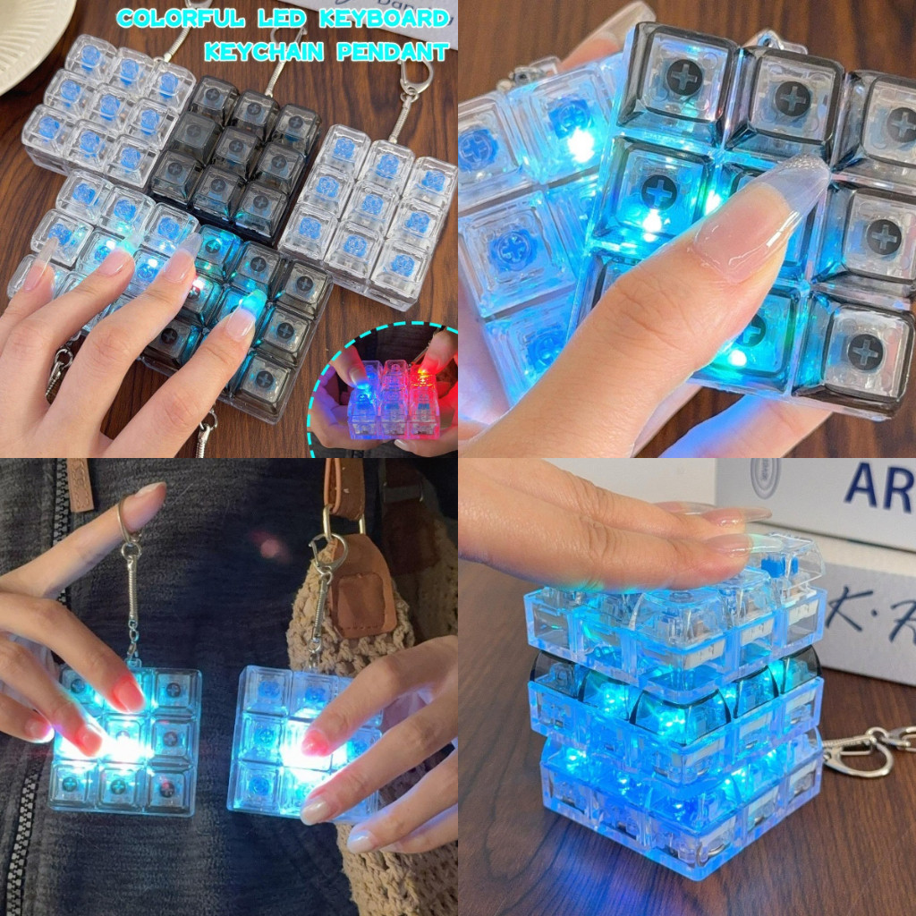 4 / 9 ‐ Key Mechanical Switch Test LED Fidget Toy, Móc khóa giảm căng thẳng DIY Keycap với St