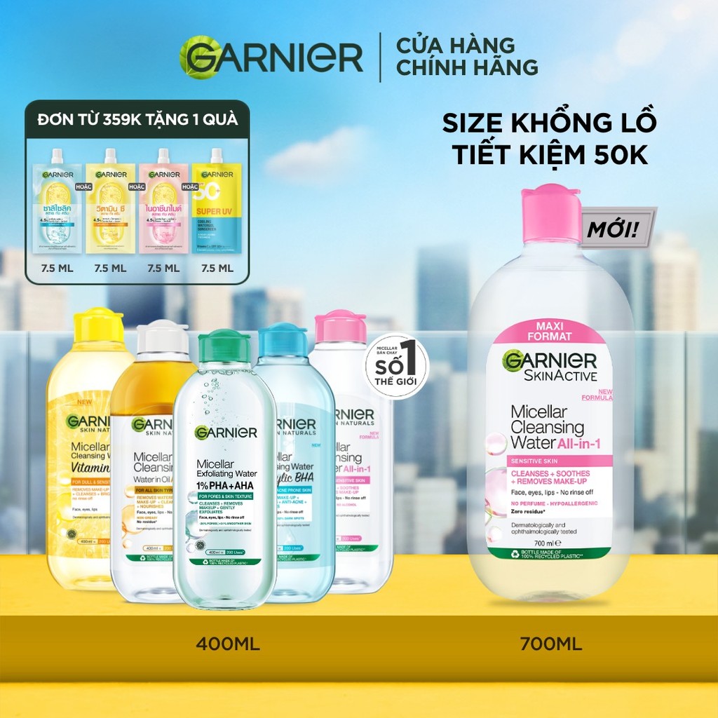 [CÓ SIZE MỚI] Nước Tẩy Trang làm sạch sâu dịu nhẹ cho mọi loại da - Garnier Micellar Cleansing Water 400ml & 700ml