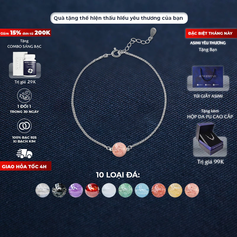 Lắc tay bạc Ý Đá Năng Lượng Liu Gemstone LT54 1