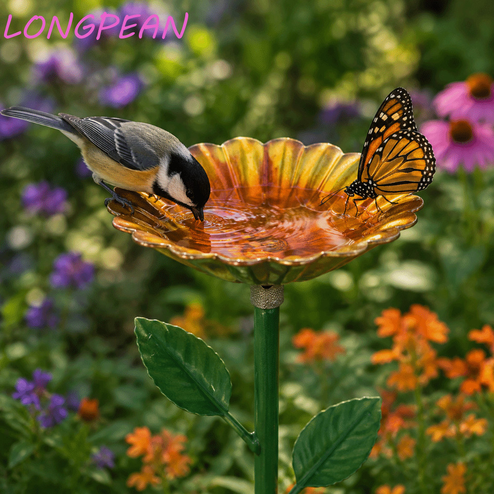 LONGPEAN Bee Water Feeder, Garden Stake Flower Design Bee Butterfly Water Dispenser, Bird Feeder Sắt