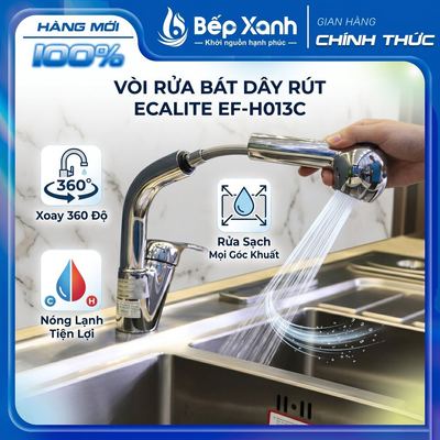 Vòi Rửa Bát Dây Rút Ecalite EF-H013C: Xoay 360 Độ, Rửa Sạch Mọi Góc Khuất, Nóng Lạnh Tiện Lợi