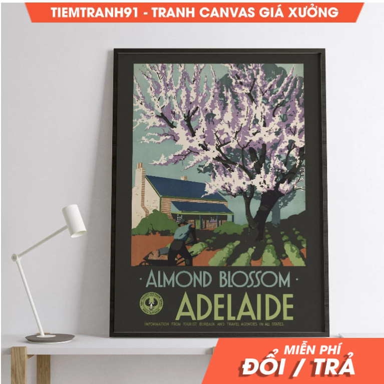 Tranh treo tường, Bring the Charm of Almond Blossom Adelaide to Your Home with this Vintage Travel A