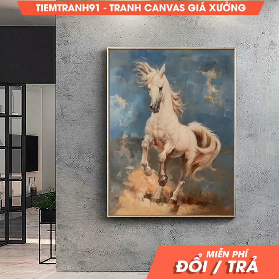 Tranh treo tường, Original White Horse Painting Horse Decor Large Horse Abstract Art Painting Large 