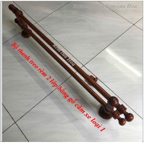 Combo thanh treo rèm cửa 2 lớp bằng gỗ căm xe cao cấp