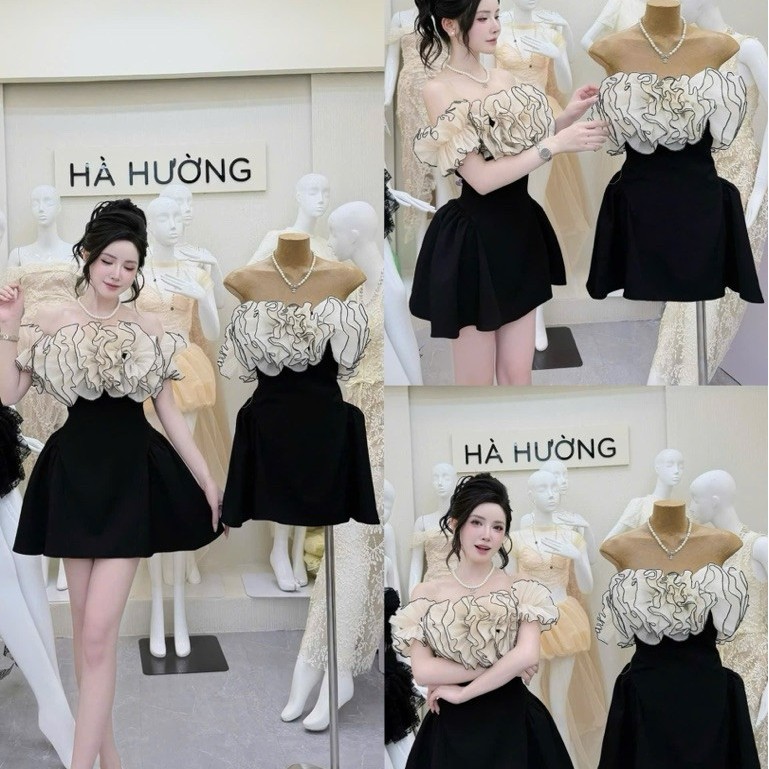 ĐẦM ĐEN PHỐI TƠ KEM BÈO CÚP XOÈ BYJOLIE