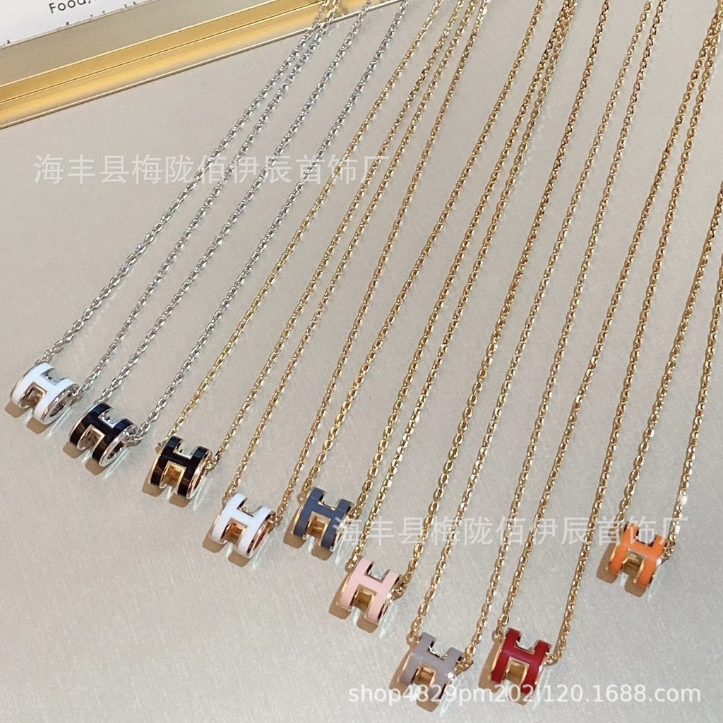 351P Plating18KH Enamel Letter Necklace mini Collarbone chain, unisex, versatile, high-end fashion, 