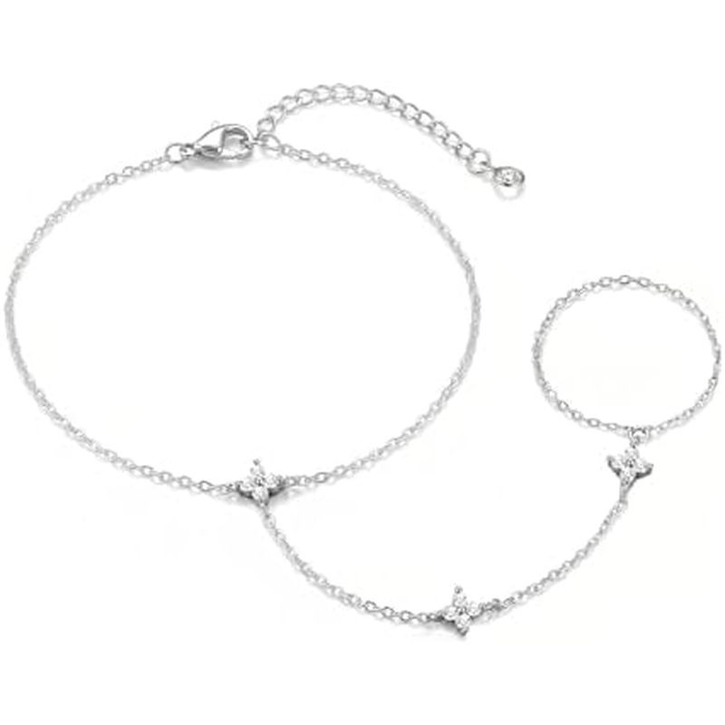 Vòng Tay Nữ Hợp Thời Trang Nhẫn Hòa Bình Ngón Tay 1love Dây Xích DaintySilver Mạ Quà Tặng 1aintyGold