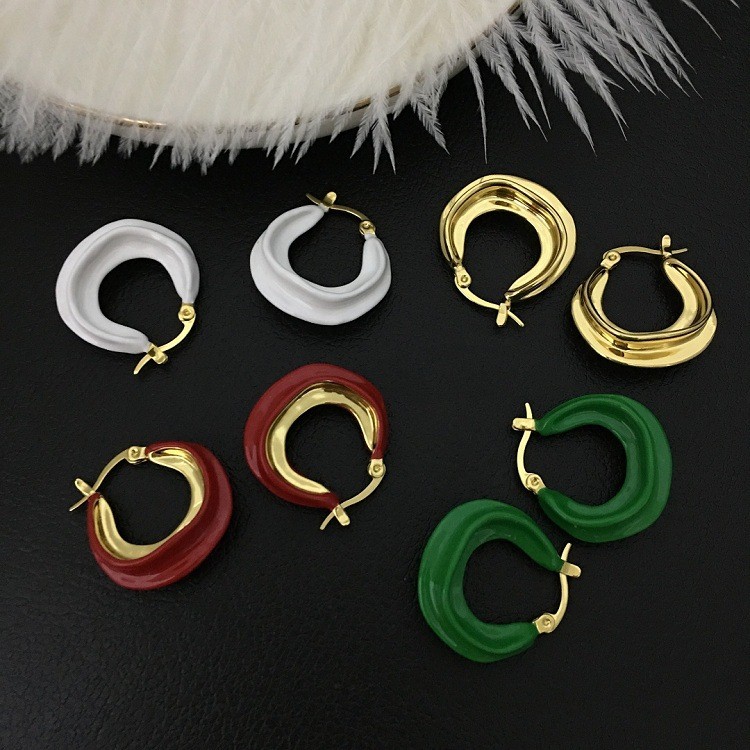 Fashionable gold-plated brass earrings U Shaped earrings, colored enamel earrings, multi-color ename