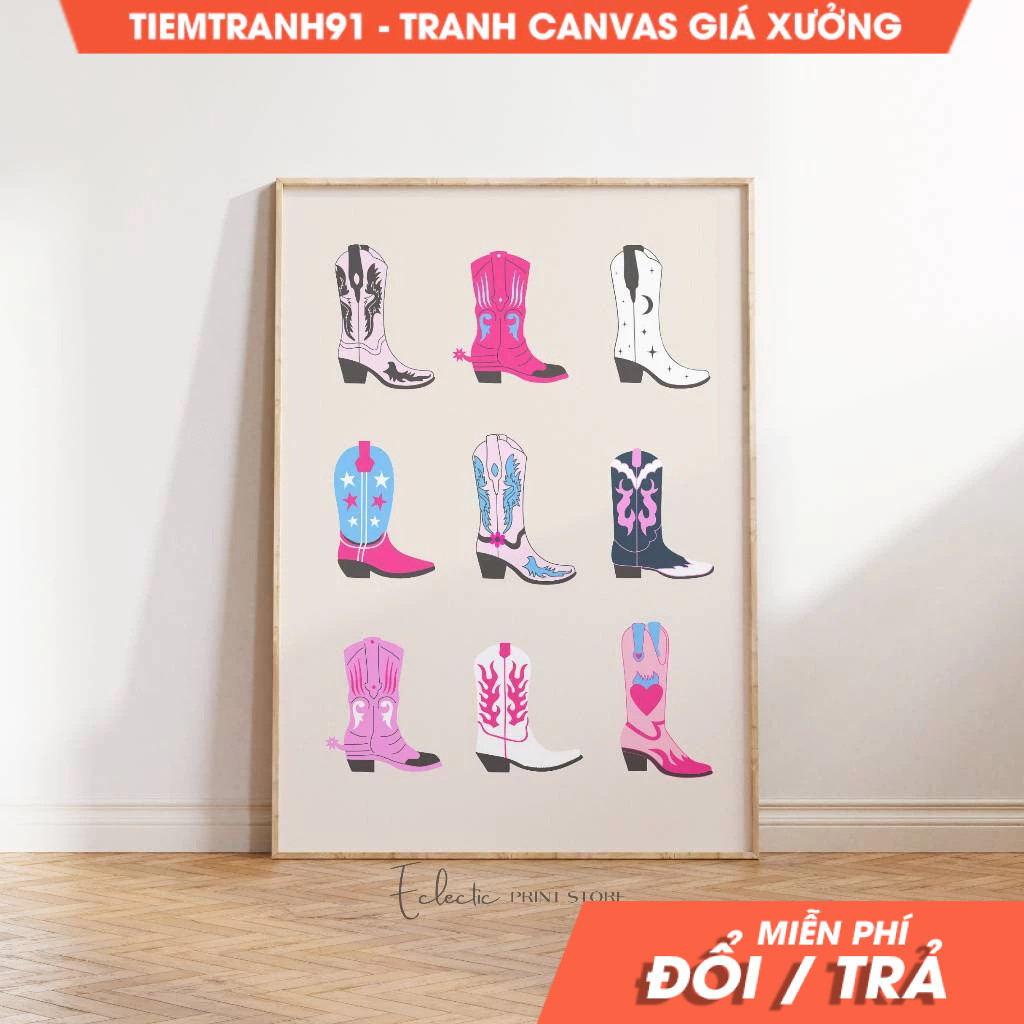 Tranh treo tường, Cowboy Boots Girly Western Wall Art Southern Girl Room Decor Preppy Cowgirl Coasta