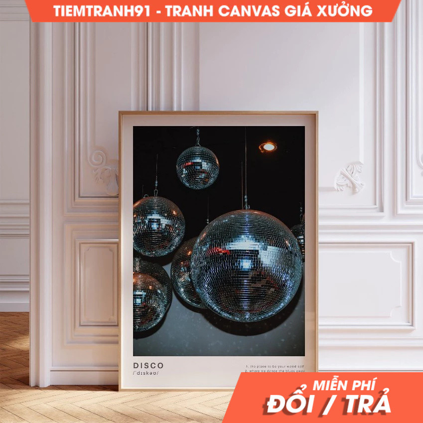 Tranh treo tường, Preppy Disco Wall Art Trendy Disco Ball Poster Vintage Dorm Room Decor Mirror Ball