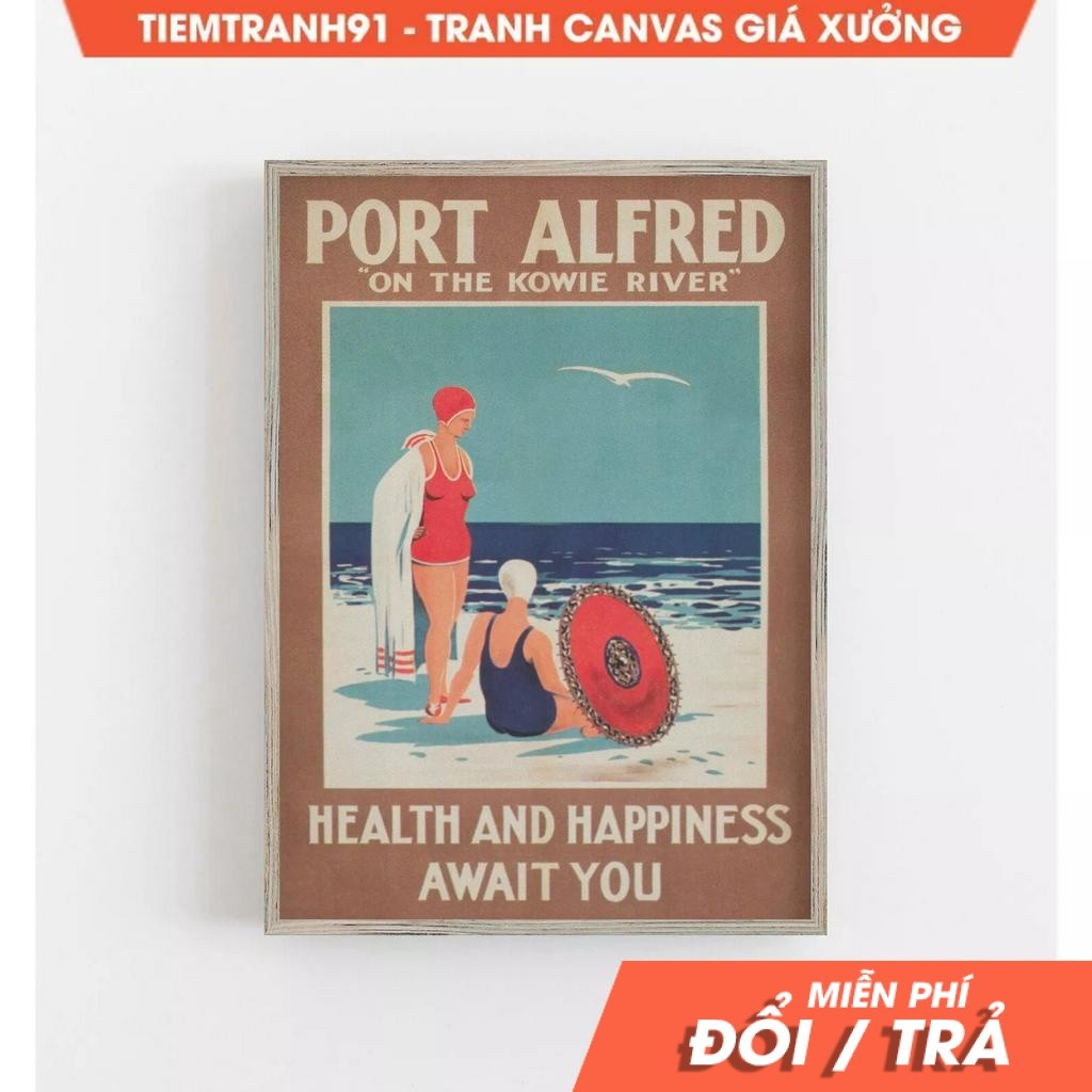 Tranh treo tường, Vintage South Africa Art, Vintage Beach Art, Port Alfred Print, South Africa Print
