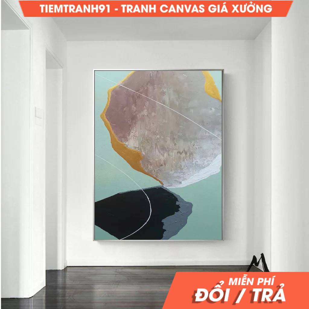 Tranh treo tường, Large Green Abstract Painting,Black Abstract Painting,Modern Abstract Art,Beige Ab