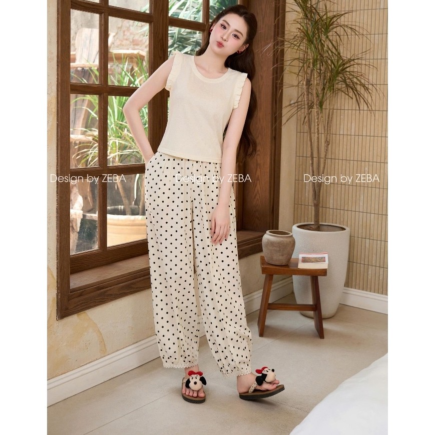 Set đồ nữ ZEBA bộ mặc nhà chấm bi full sang M3390