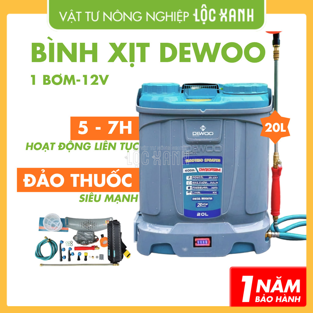 Bình Phun Thuốc Điện 20L - DEWOO - DW20A8M - 1 Bơm - Phun Khỏe - Xài Bền - LỘC XANH