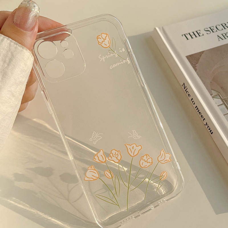 Chính Hãng Vẽ Tay Hoa 17pro max Apple 14 Ốp Điện Thoại 11 Silicon 16 Bao Gồm Tất Cả 8p Thích Hợp Cho