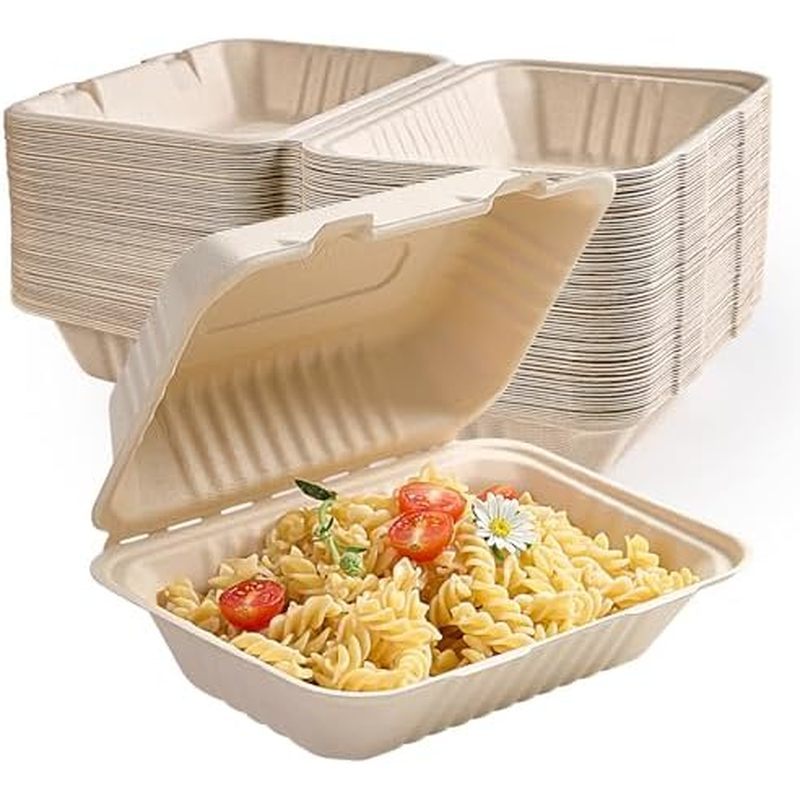 ECOLipak 75 Gói Vỏ sò Lấy ra Hộp đựng thực phẩm, Hộp đựng 100% có thể phân hủy dùng một lần, Hộp đựn