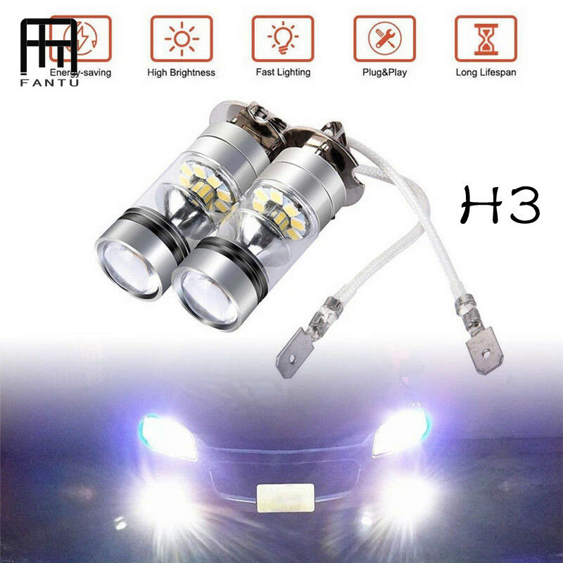 FANTUDZ 2 Chiếc Mới H3 LED Foglights Bộ Chuyển Đổi Bóng Đèn Chùm Thấp Cao 100W 6000K Siêu Trắng 3000