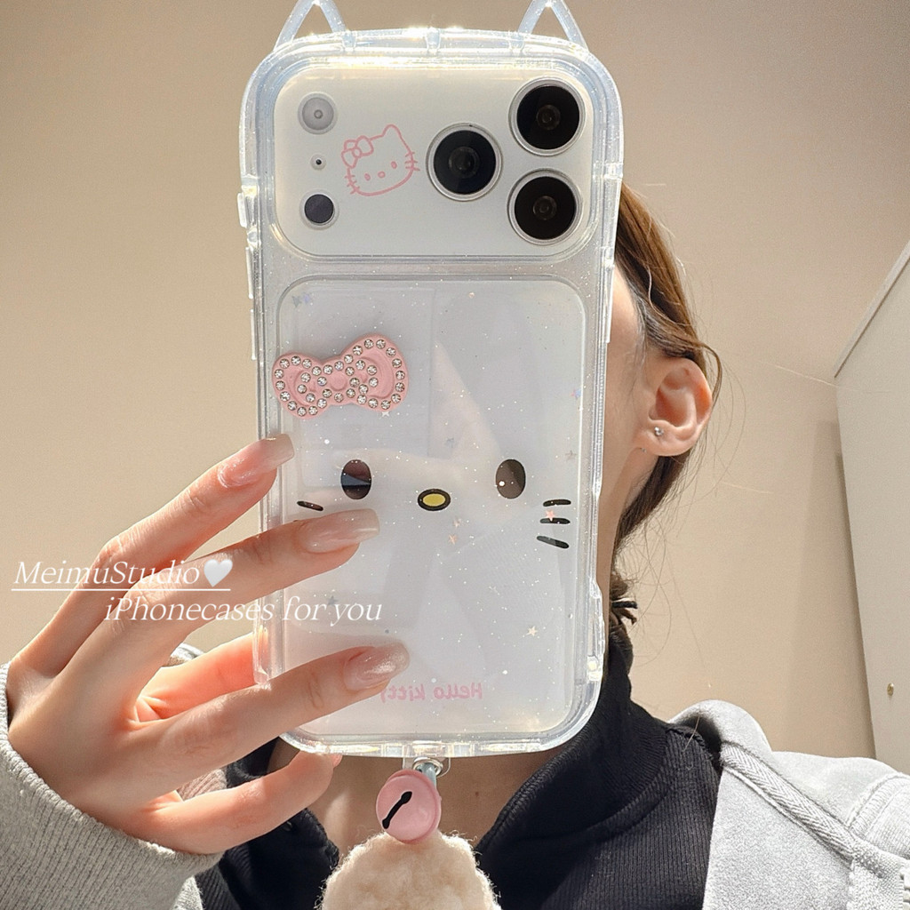 Meimu Ba Chiều Flash Kim Cương Nơ Mèo Thích Hợp Cho iphone17promax Ốp Điện Thoại Apple 16 Phong Cách