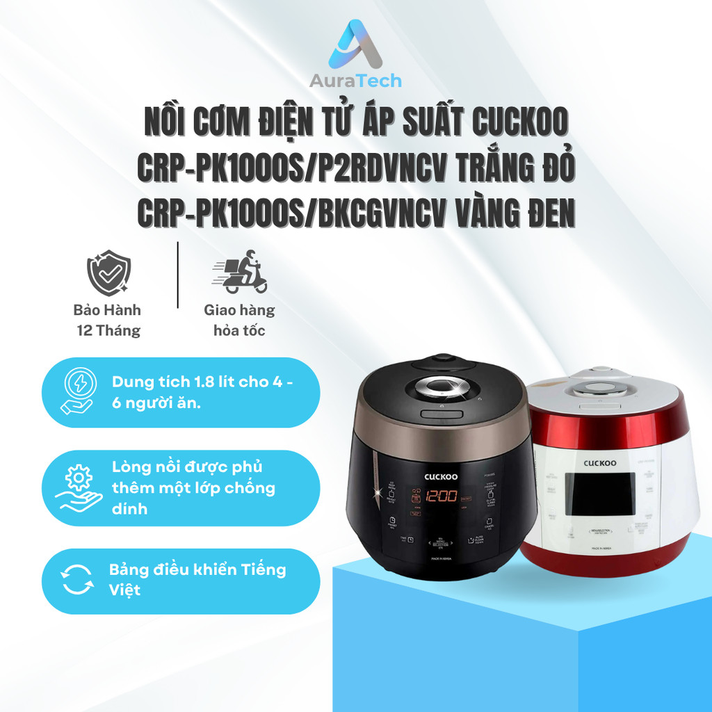 Nồi cơm điện tử áp suất CUCKOO 1.8L CRP-PK1000S/P2RDVNCV Trắng Đỏ | CRP-PK1000S/BKCGVNCV Vàng Đen