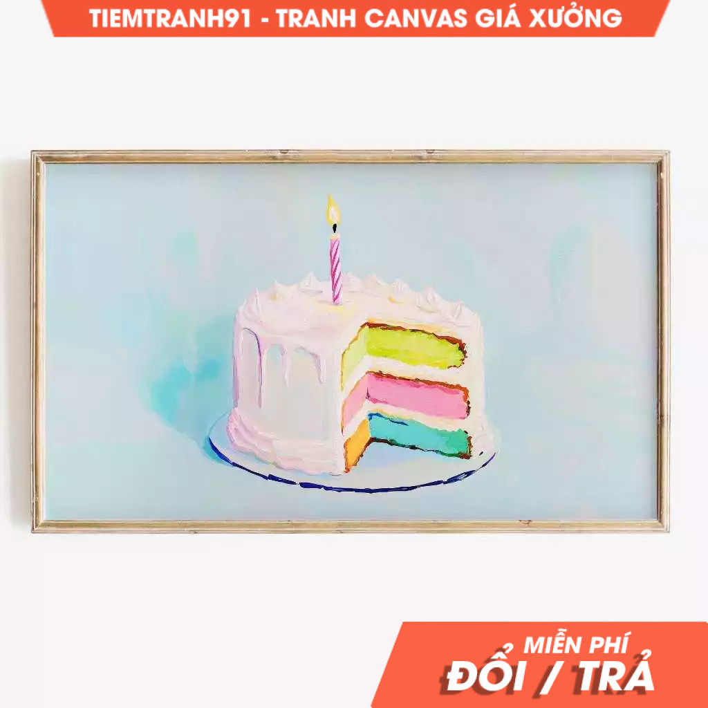 Tranh treo tường, Birthday Frame Tv Art , Colorful Birthday Cake, tặng kèm đinh treo