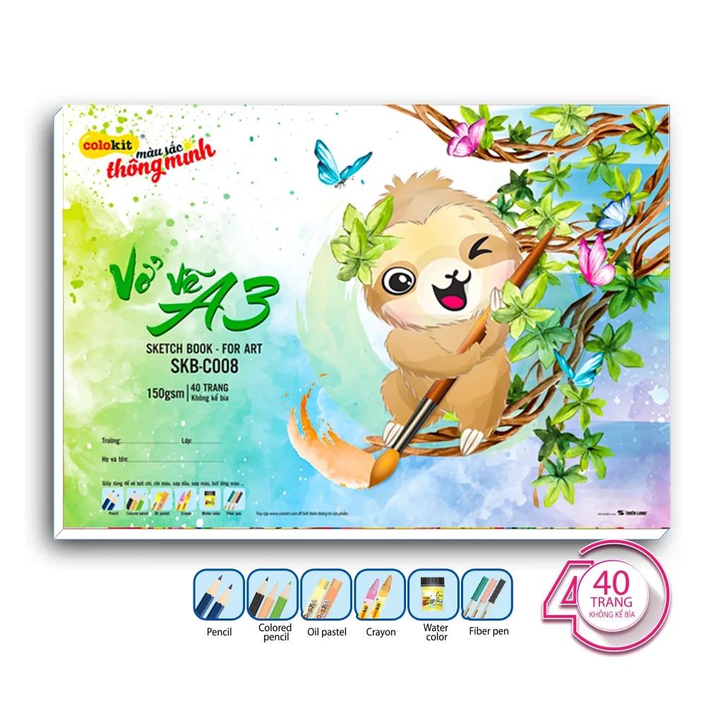 Vở vẽ Sketch Book for Art Thiên Long Colokit nhiều kích cỡ- A3/A4- ĐỊnh lượng giấy 150 gsm- Giấy dày