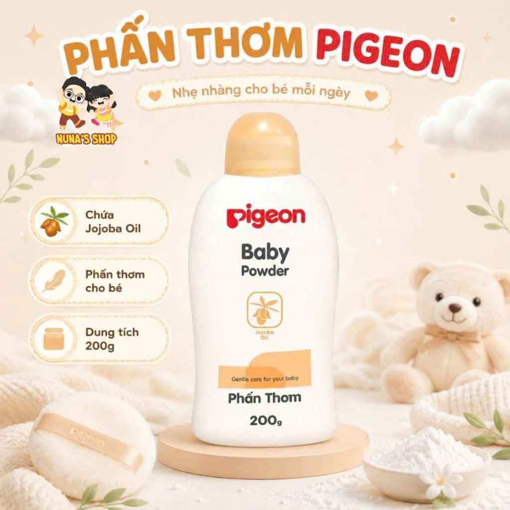 Pigeon Baby Powder Jojoba Oil 200g - Phấn thơm nhẹ nhàng cho bé yêu