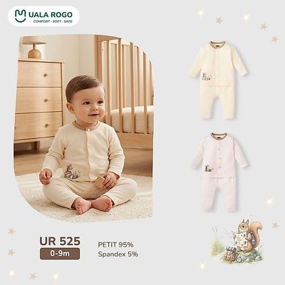 Đồ bộ dài tay cho bé sơ sinh Ualarogo 0-9 tháng vải Petit mềm mịn co giãn thoáng khí cúc giữa UR 525