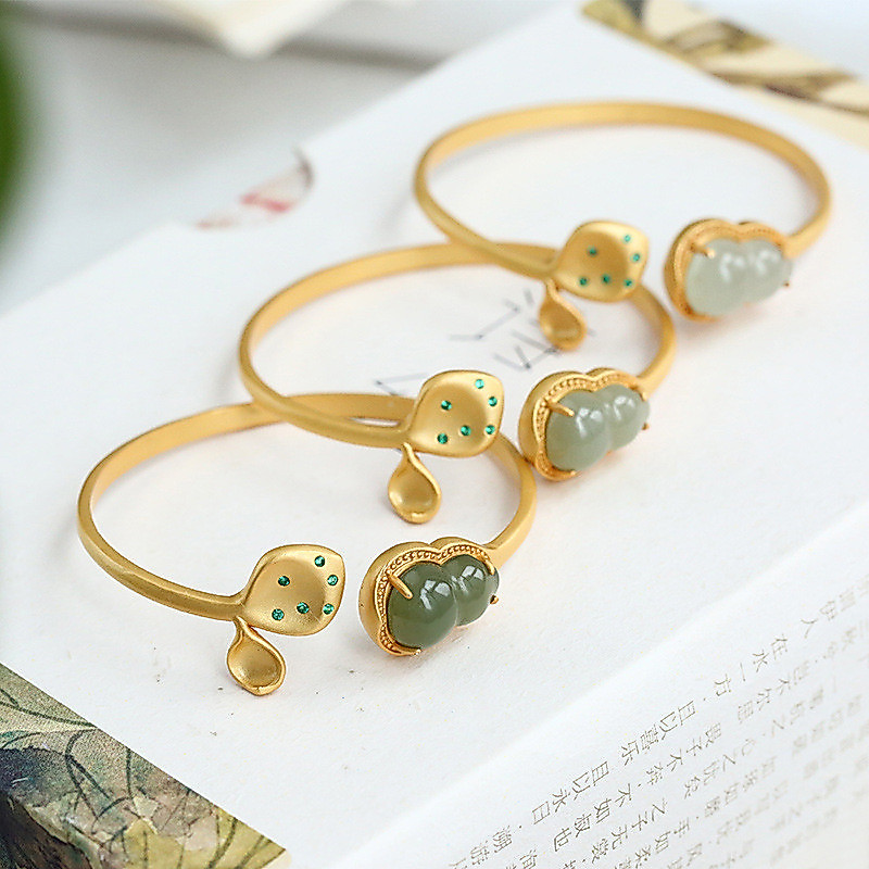 S925 ngọc bích Hetian mạ vàng S925 S925