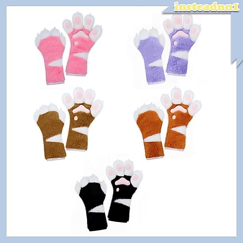 Inste Mèo Paws Găng Tay Móng Vuốt Động Vật Chân Găng Tay Therians Paws Fursuit Halloween Cosplay Tra