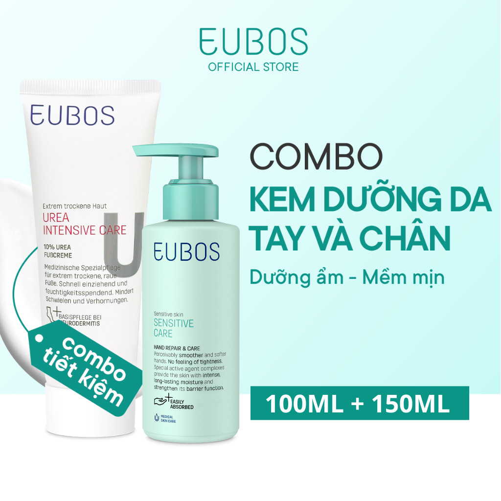 Combo Kem Dưỡng Da Tay EUBOS 150ml Và Kem Nứt Gót Dưỡng Da Chân UREA 10% Foot Cream 100ml Dưỡng Ẩm