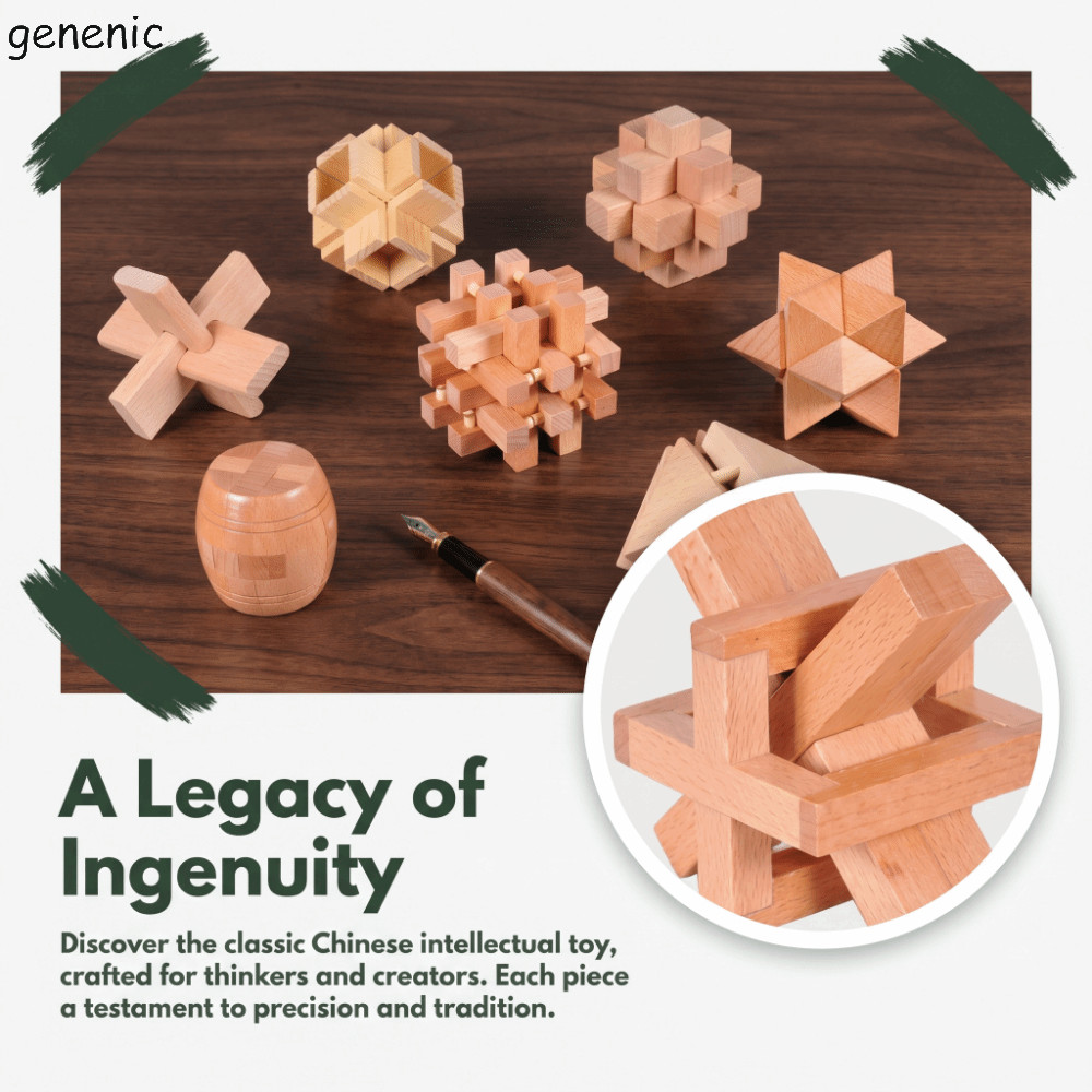 Đồ chơi Montessori GENENIC, Câu đố Kongming vui nhộn bằng gỗ, Câu đố 3D Cổ điển Handmade Câu đố bằng