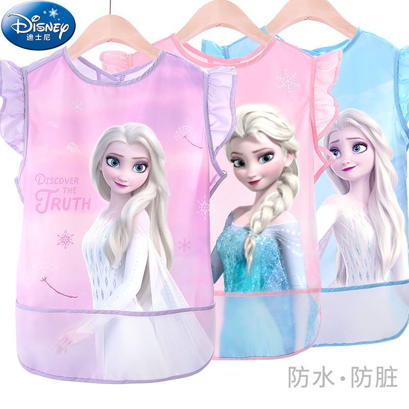 Baby, toddler, and child's anti-stain apron for dressing remai#Clothes pocket8cc Disney girls' sleev