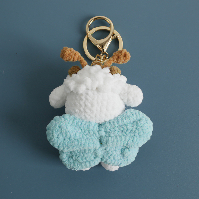 AVAF Super cute cartoon hand-knitted bee and sheep plush toy, yarn crocheted little sheep pendant, h