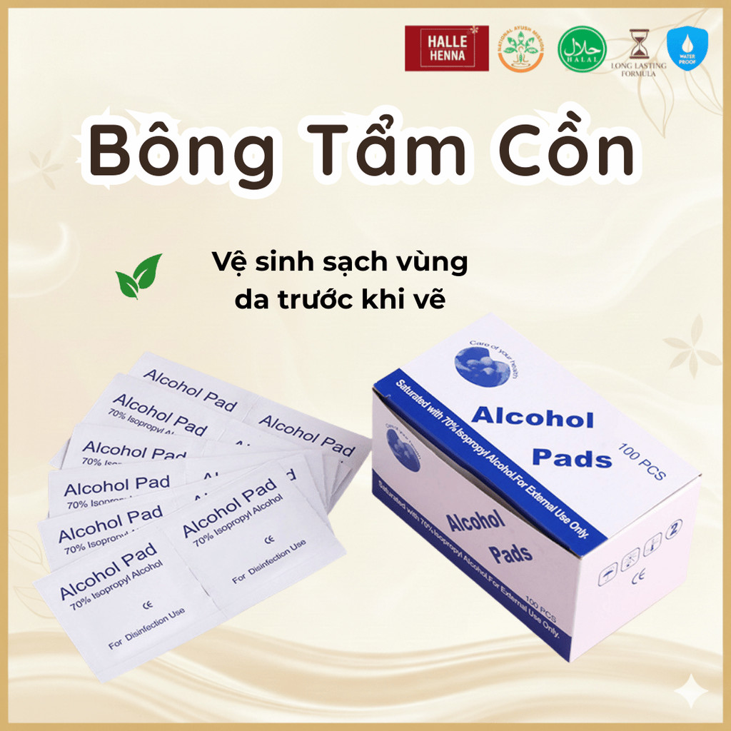 Bông Tẩm Cồn Sát Trùng Vệ Sinh Da Trước Khi Vẽ Henna Jagua, Làm Sạch Dụng Cụ Vẽ